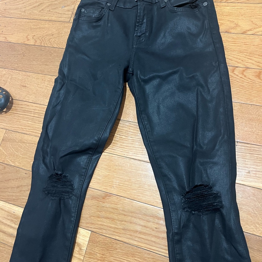 7 For All Mankind Black Skinny Jeans Distressed